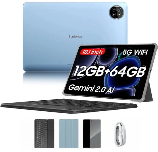 Blackview Tab 20 WiFi Tablet - Met Toetsenbord - 10 inch - 12GB RAM - 64GB ROM - Android 15 - 6600mAh - OTG - FM - Blauw
