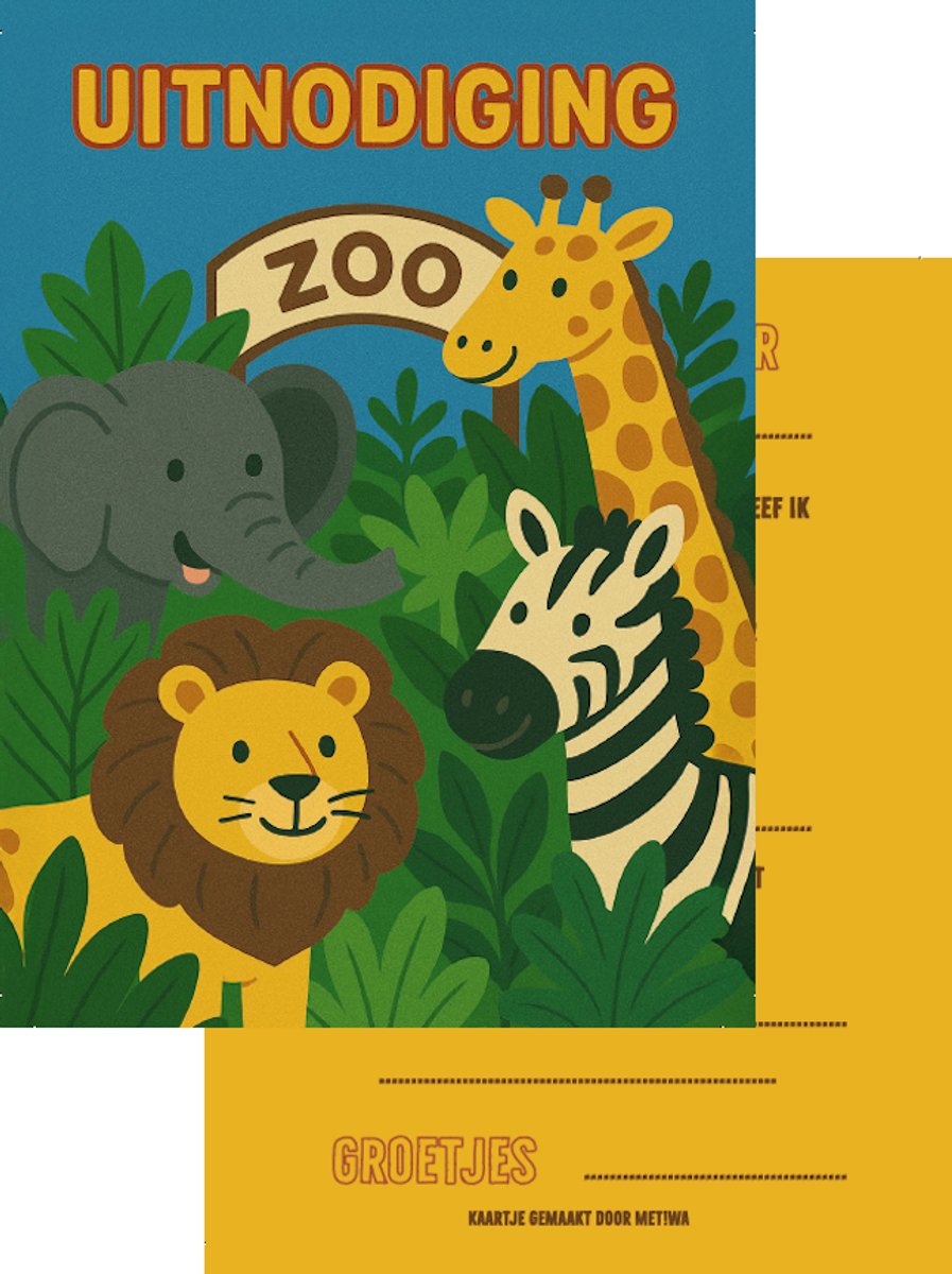 METIWA - Uitnodiging Kinderfeestje Dieren - 10 stuks - Uitnodigingskaarten - Uitnodiging Verjaardag - Uitnodiging Kinderfeestje Dierentuin - Uitnodiging Zoo