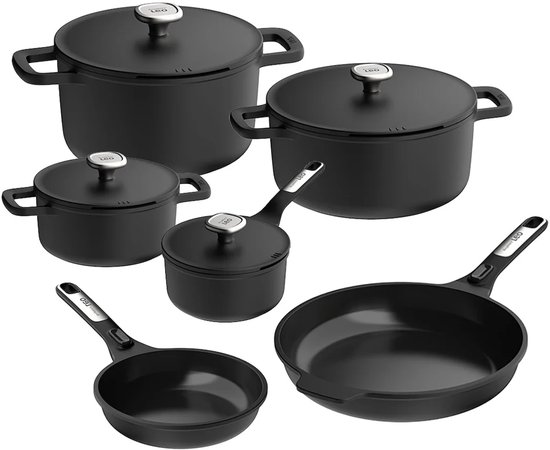 Ensemble de poêles à hotte aspirante BergHOFF Leo Phantom, 6 pièces, avec protection de poêle offerte