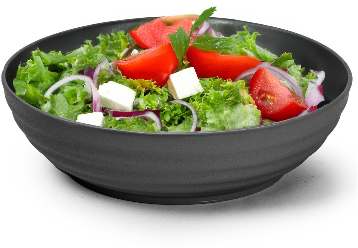 Plasticforte Rond bord/camping - diep bord/schaaltje - D19 x H5.5 cm - zwart - kunststof - soepborden - onbreekbaar servies
