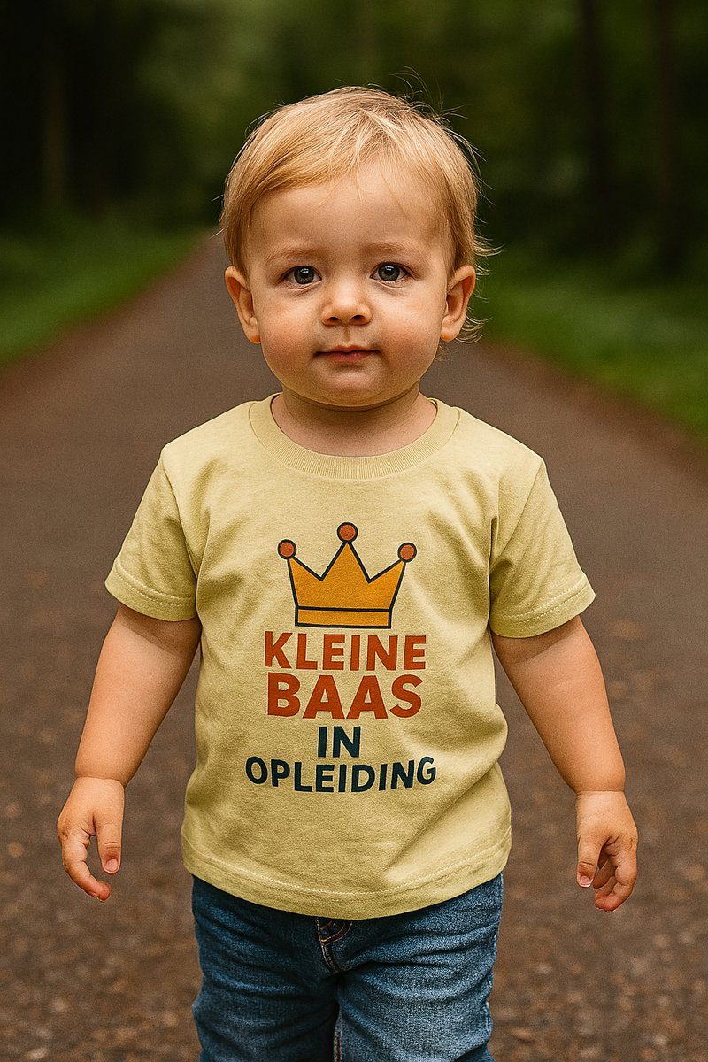 Baby T-Shirt “Kleine Baas in Opleiding” – Geel – Unisex Shirt 6-12 Maanden – Grappige Opdruk & Comfort