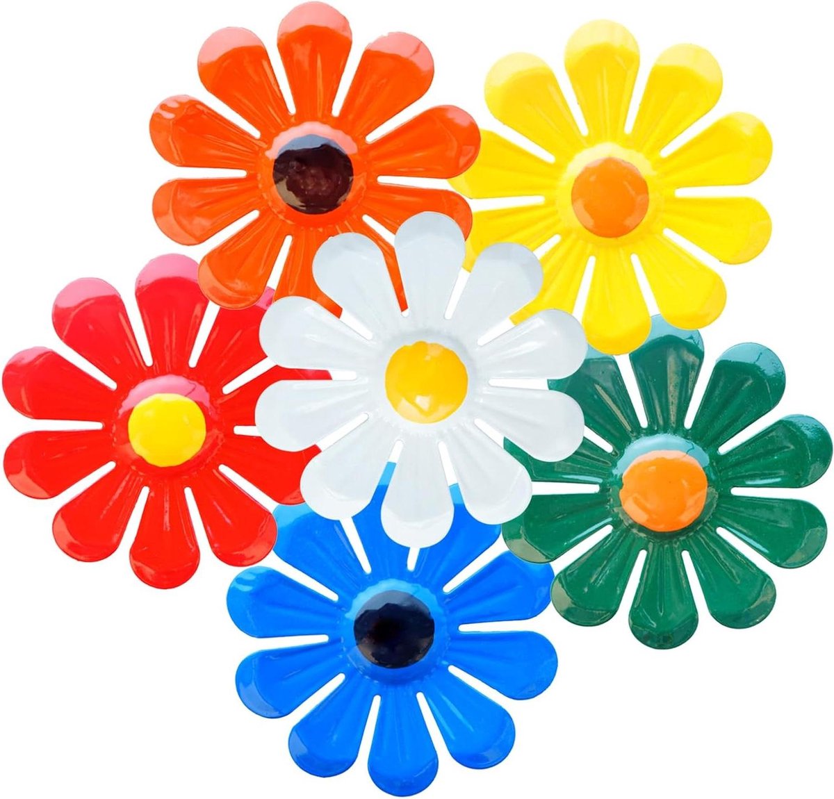 Kleurrijke bloemen wanddecoratie van metaal - 6 stuks - Tuinhek decoratie - 3D - Terras en balkon - Woonkamer en eetkamer - Trendy tuin decor