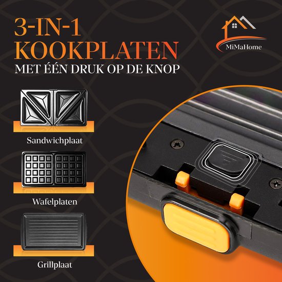MiMaHome Wafelijzer met Verwisselbare Platen Pro - Tosti Apparaat - Contact Gril - 750W - Elektrisch Tosti Apparaat - Tosti Ijzer - Sandwich Maker van MiMaHome — afbeelding 2