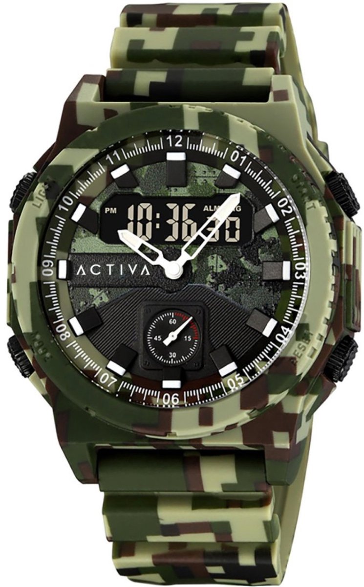 Activa x Invicta Digital ACW2355-004 Heren Horloge - Waterdicht - Digtaal - Quartz Uurwerk - Plastic met groene Wijzerplaat - 47mm