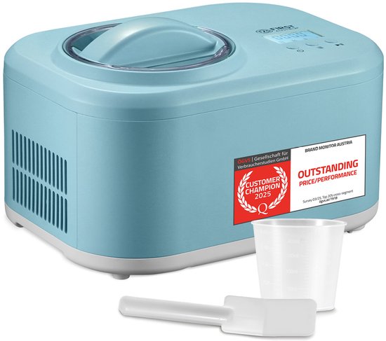TZS First Austria IJsmachine – Zelfvriezende Ice Cream Maker met Compressor – 1L – Turquoise