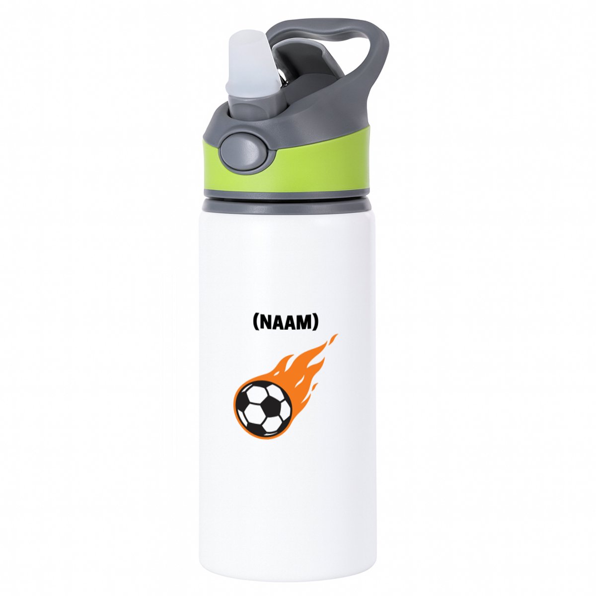 Hacebo® - Voetbal met eigen naam waterfles met rietje groen - Voetbal - Voetballer - Sport - water fles - 650ML