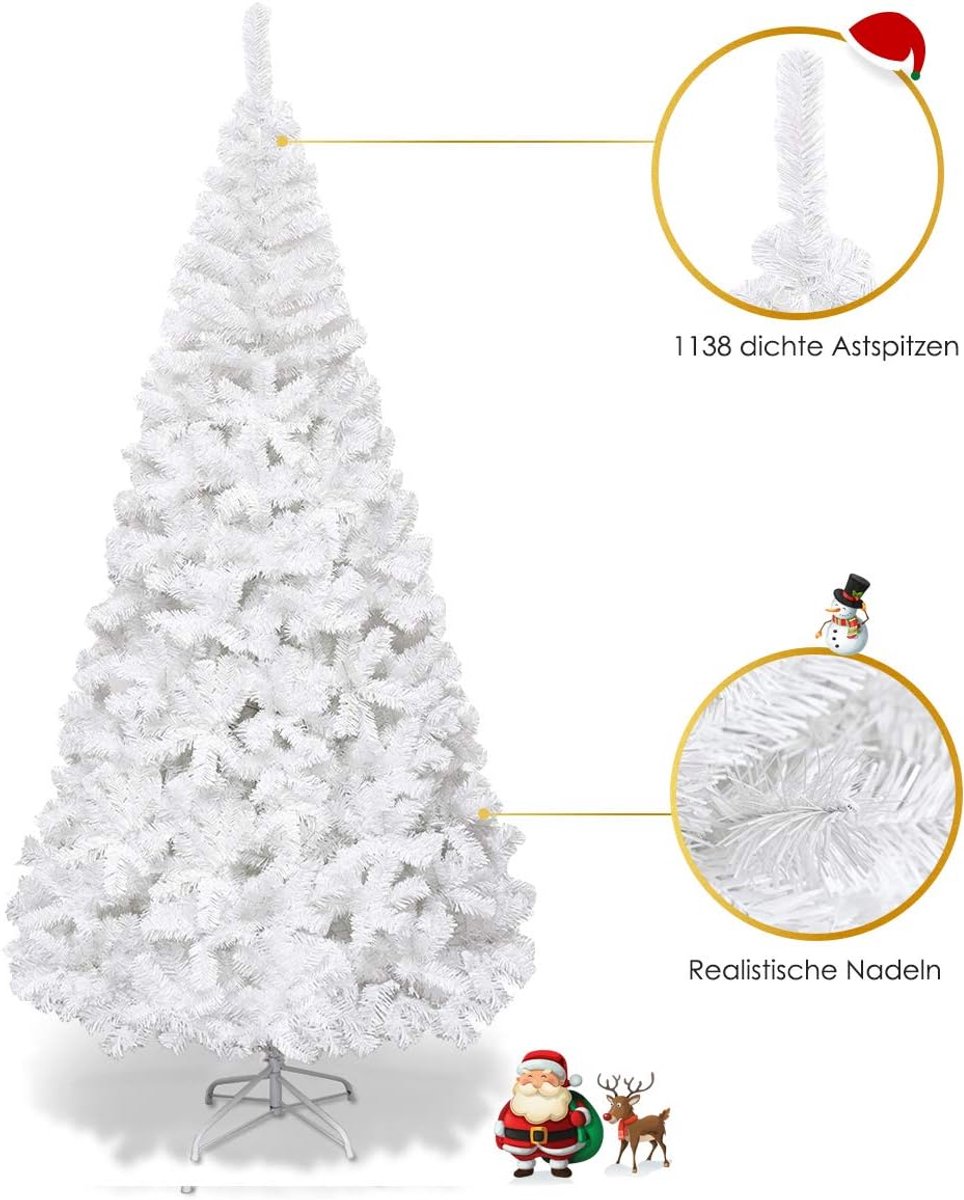 COSTWAY Kunstkerstboom 240 cm - Realistische Kunststof Kerstboom met sneeuw - met metalen standaard - pvc 1138 takken - Wit – foto 2