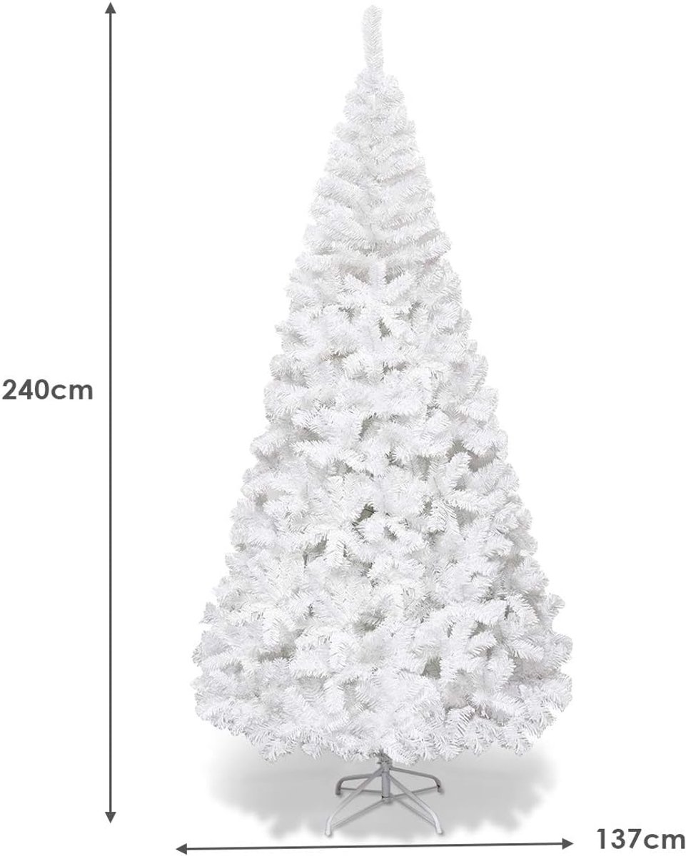 COSTWAY Kunstkerstboom 240 cm - Realistische Kunststof Kerstboom met sneeuw - met metalen standaard - pvc 1138 takken - Wit – foto 3