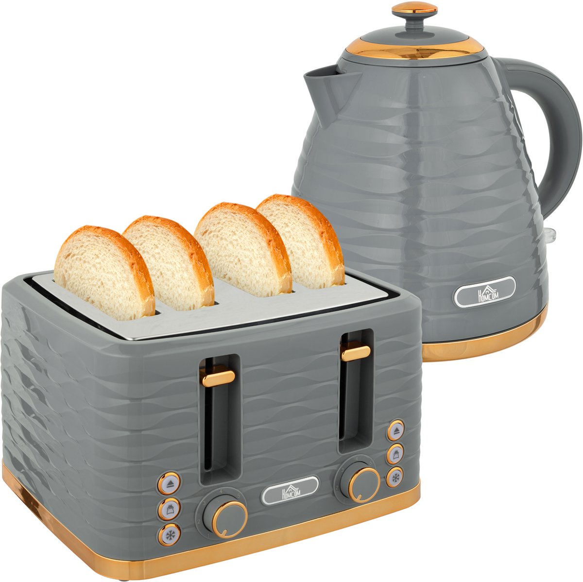 HOMCOM-Kocher-Toaster-Set-Kunststoff, Stahl-24,1L x 19,5B x 23,2H cm-Grau