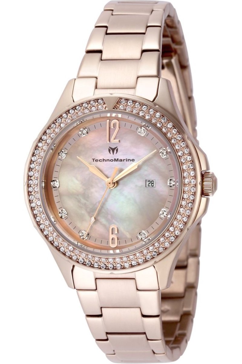 TechnoMarine LUNA - Tides TM-826009 Dames Horloge - Waterdicht - Analoog - Quartz Uurwerk - Roestvrij Staal met parelmoeren Wijzerplaat - 33mm