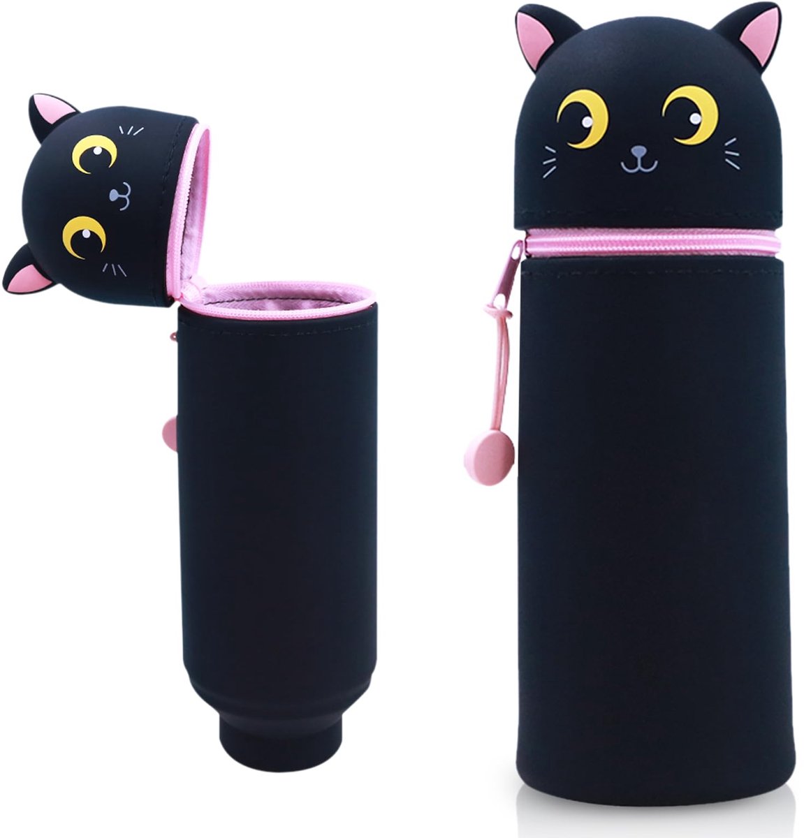 Kawaii Etui - 2-in-1 Staand Siliconen Dierenetui - Voor Meisjes en Jongens - Zwarte Kat