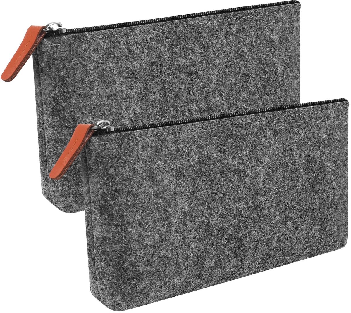 2 Stuks Vilten Etui - Multifunctioneel met Rits - Voor School, Kantoor & Make-up - Middengrijs