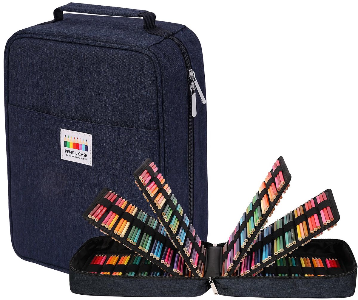 Pennenmap - 90 Elastische Vakken voor 270 Potloden & Pennen - Ideaal voor Kunstenaars - Blauw