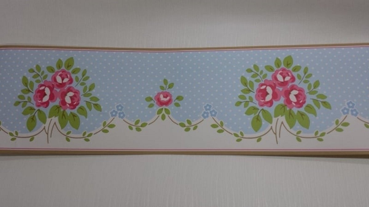 Behangrand bloemen blauw