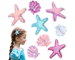 Haarspeldjes met Oruola schelpen, glitter zeesterren schelpen, haarspeldjes met zeesterren, veelkleurige strandhaaraccessoires, haarspeldje met schelpen en parels, haarspeldje met zeesterren voor strandbruiloft met vrouwen en meisjes