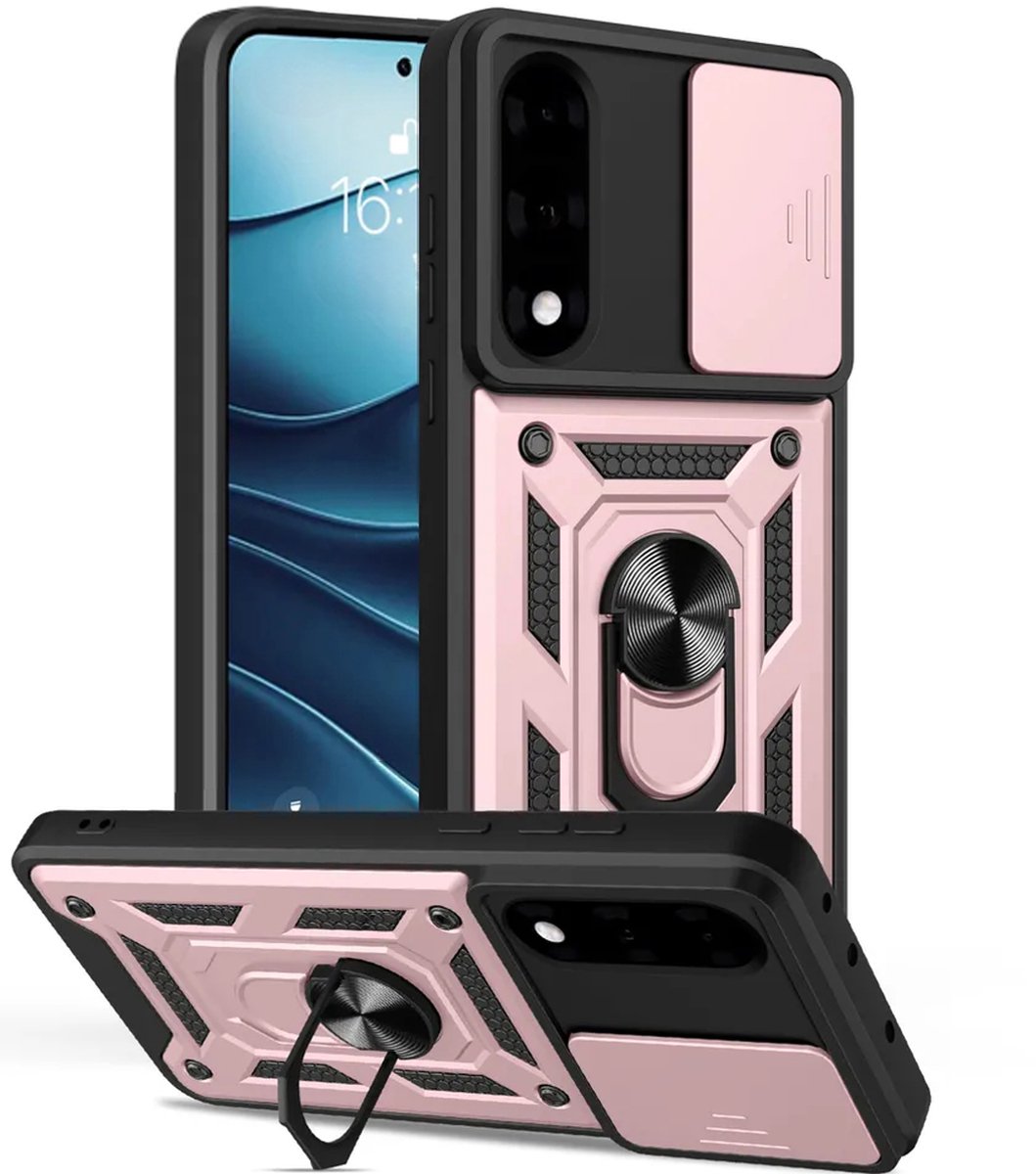 MobyDefend Hoesje - Geschikt voor OnePlus Nord 5 - Pantsercase Met Draaibare Ring - Rosé