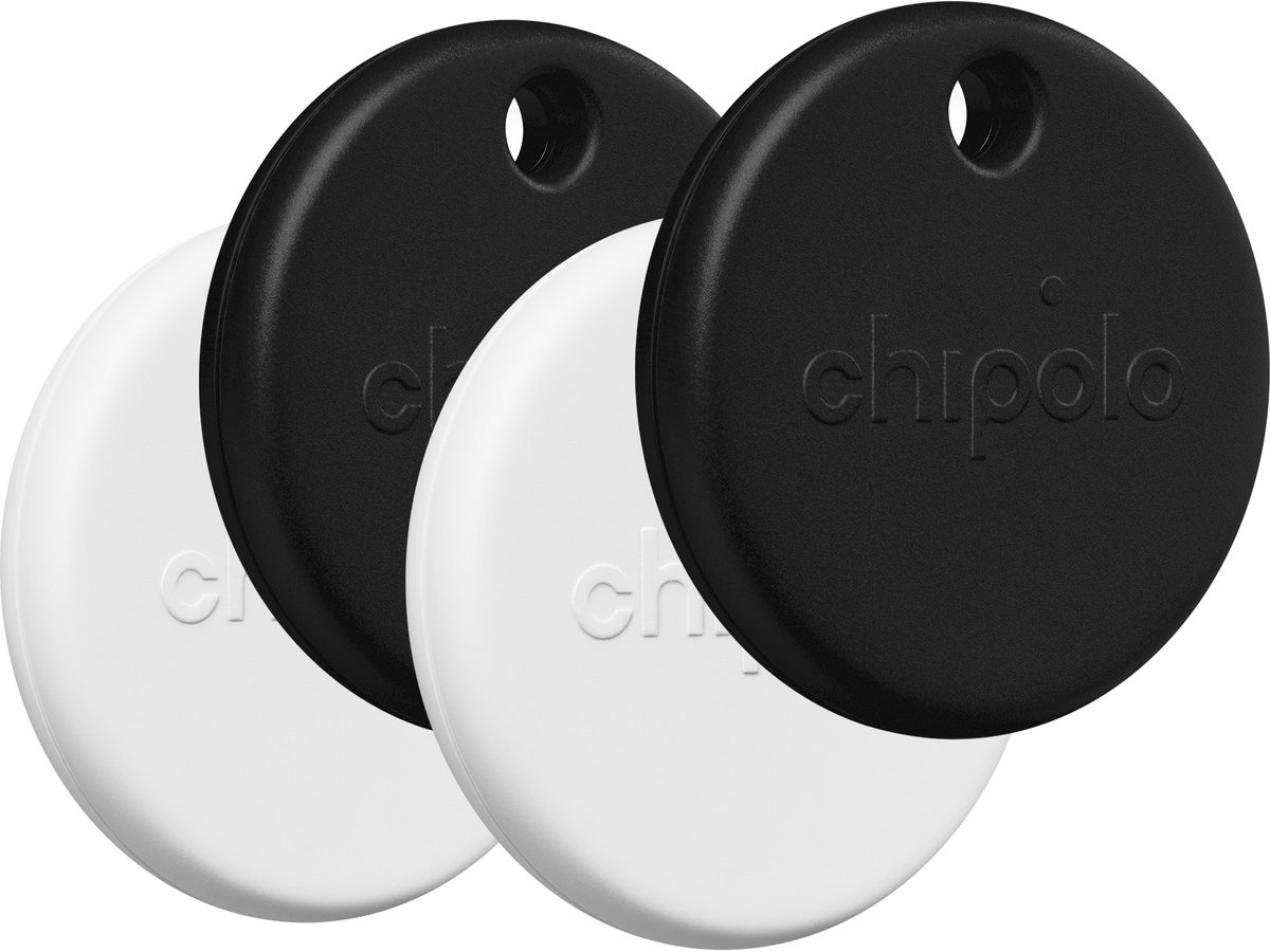 Chipolo Pop - Bluetooth Tracker & KeyFinder - Werkt met Apple Find My & Android Find My Device - Tracker Apple iPhone & Android - 120 dB - Zwart & Wit - 4 Pack