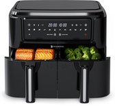 KitchenBrothers Airfryer XXL Dual Zone - 2400W - 9L - Heteluchtfriteuse - Dubbele Mand - 50ºC tot 200ºC - 10 Kookprogramma's - Zwart