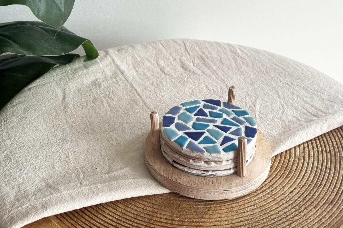 DIY Mozaïek Onderzetters met houder Blauw - Hobbypakket - Knutselpakket voor volwassenen - doe het zelf pakket - Little Creations
