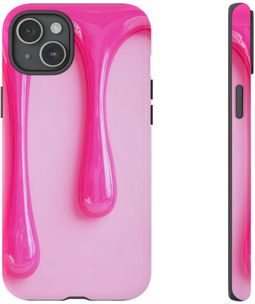 Glanzend Roze Druipend Vloeistofontwerp – Telefoonhoesje Geschikt voor iPhone 15 Plus
