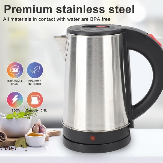 0.8L Stainless Steel Wireless Kettle, Electric Water Heater Hot Water Pot Pressure Cooking Water Heater Wireless Pot Portable Electric Hot Water Kettle Pressure Cooker Water Heater with van Merkloos	 — afbeelding 5
