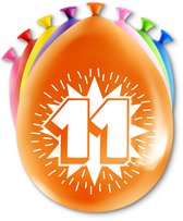 LUQ – Latex Ballonnen Happy Party 11 Jaar – 8 Stuks – Veelkleurig – Verjaardag Decor – Feest Versiering – Helium Ready