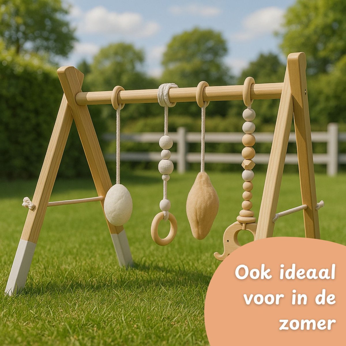 Maxx Kidz Houten Babygym - Stevige & Veilige Constructie van Hout - Speelgoed voor Baby van 6 maanden - Gym met 5 hangers — afbeelding 5
