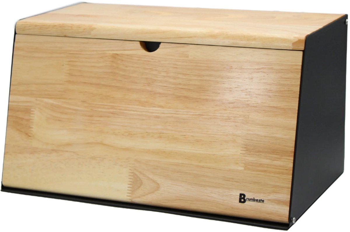 Brunbeste Broodtrommel – 35,5 x 23,5 x 21 cm – Bamboe & Staal – Mat Zwart – Stijlvol en praktisch