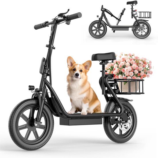 Minicee elektrische scooter met zitplaats voor volwassenen, 350/750W Peak Motor, Max 19/27/49 Miles Ranges, Topsnelheid 19/22 mph, Opvouwbare E-Scooter voor huisdieren en vracht, Enkel remmen Dubbele vering