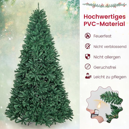 COSTWAY Kunstkerstboom Met Sneeuw, Dennenboom Met Metalen Standaard Pvc Naalden Kunstboom Kerstklapsysteem Ideaal Voor Thuis Kantoor Winkels En Hotels 225 Cm