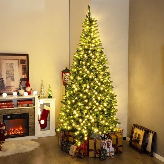 COSTWAY Kunstkerstboom met verlichting, 240 cm, dennenboom met 450