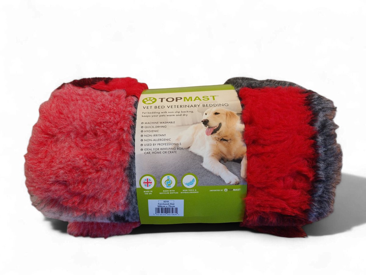 Topmast VetBed Patchwork Patchwork RED - 100 x 75 cm - Antislip & Hypoallergeen