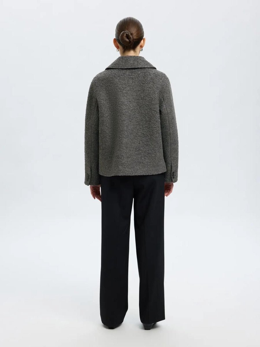 Selected Femme Alma Boucle Wool Blend Jacket Medium Melange Grijs