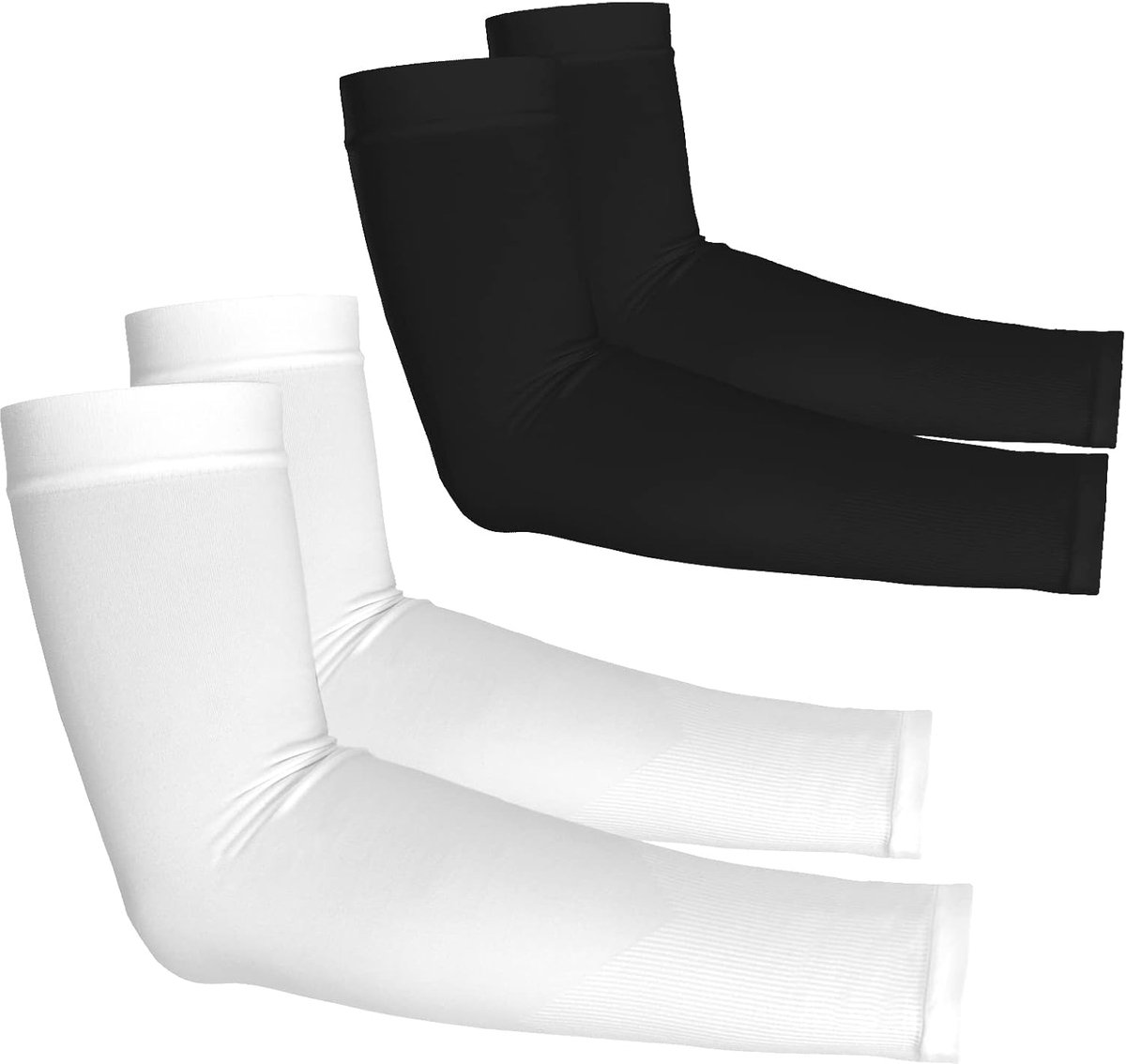 UV-beschermingsarmbanden voor mannen en vrouwen, UPF 50 verkoelende sportmouwen wit + zwart 2 paar