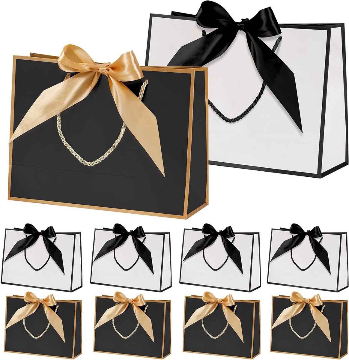 10 stuks grote geschenkzakjes voor verjaardag en bruiloft - wit, cadeauverpakking met lint - feestelijke cadeauzakjes