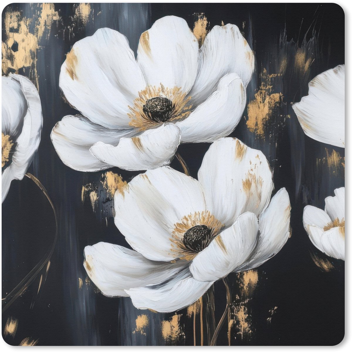 Muismat XXL 40x40 cm - Bureau onderlegger - Bureau mat Bloemen - Wit - Abstract - Bureaumat - Gaming mousepad xl - Bureaulegger groot - Computer deskmat