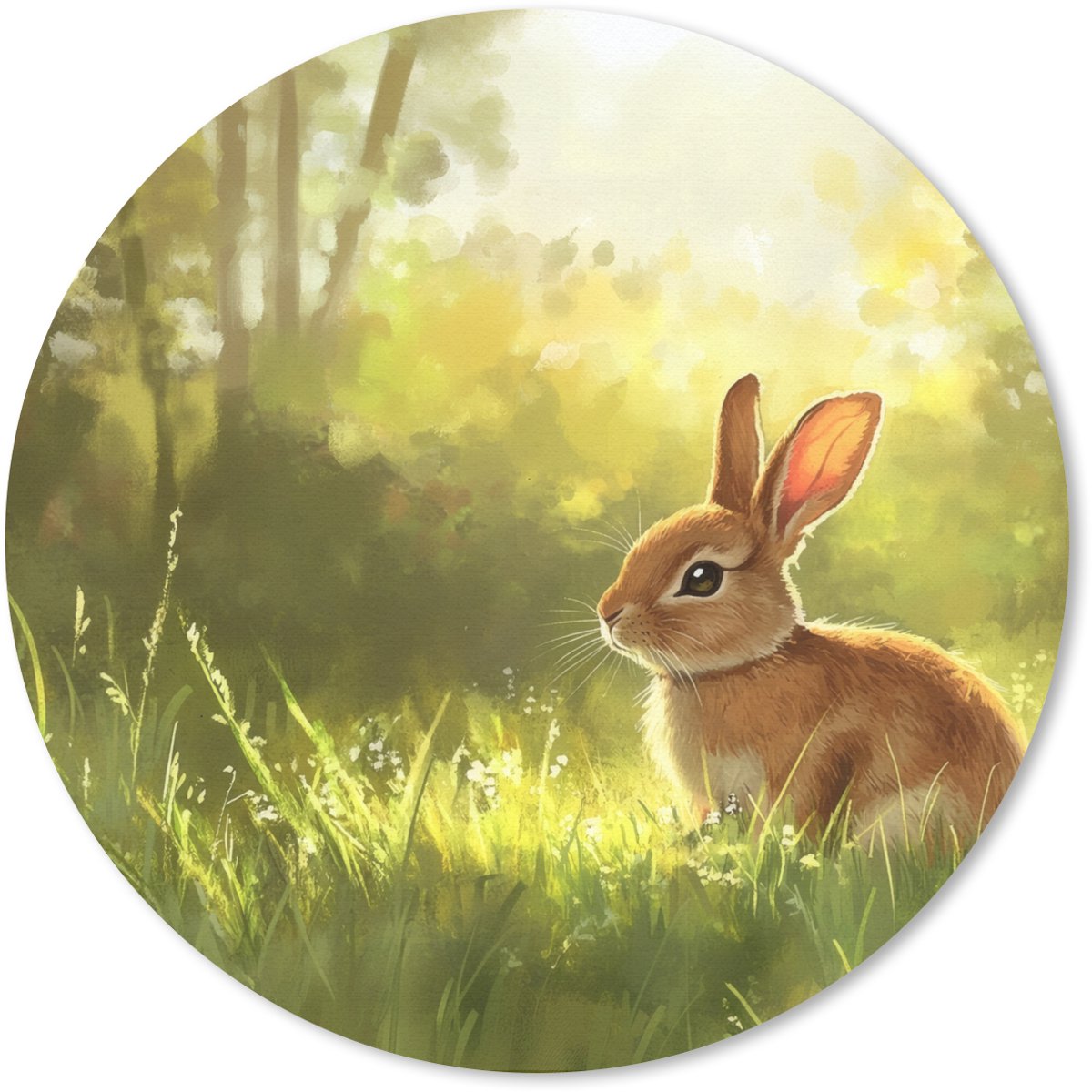 Muismat rond 50x50 cm - Mousepad Konijn - Zonlicht - Bos - Ronde muismatten