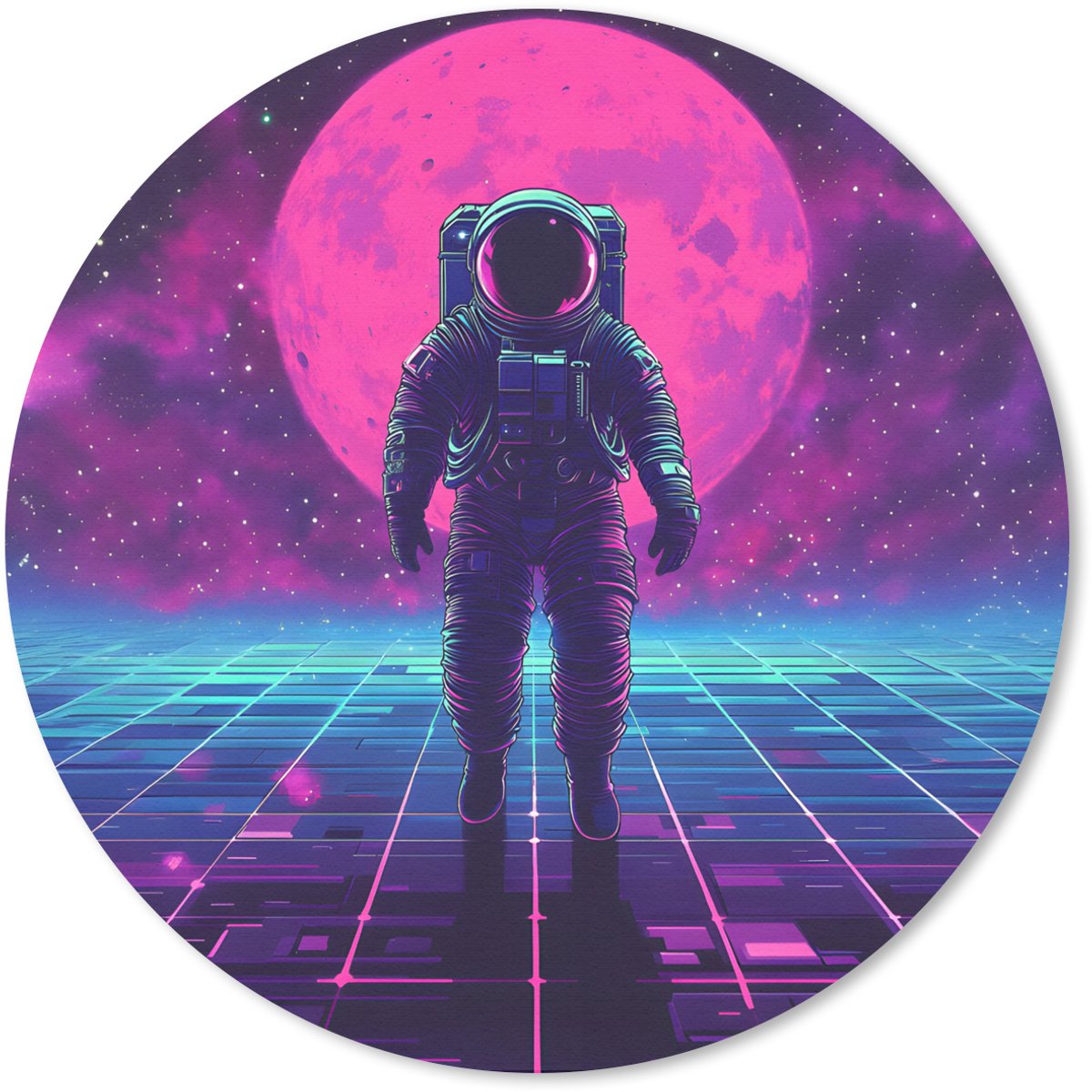 Muismat rond 20x20 cm - Mousepad Astronaut - Maan - Roze - Sterrennevels - Ronde muismatten