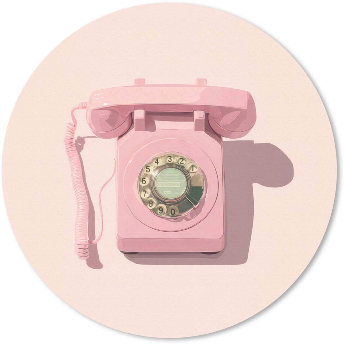 Muismat rond 40x40 cm - Mousepad Draaischijftelefoon - Retro - Roze - Ronde muismatten