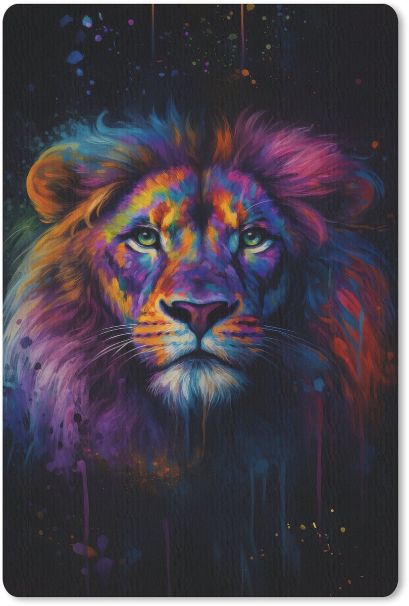 Muismat 18x27 cm - Mousepad Leeuwenkop - Felgekleurd - Abstract - Muismatten