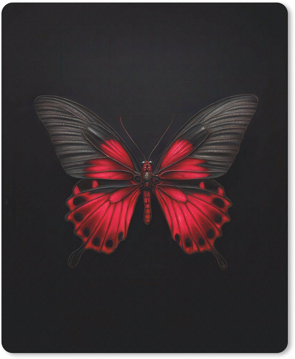 Muismat 19x23 cm - Mousepad Vlinder - Rood - Contrast - Muismatten