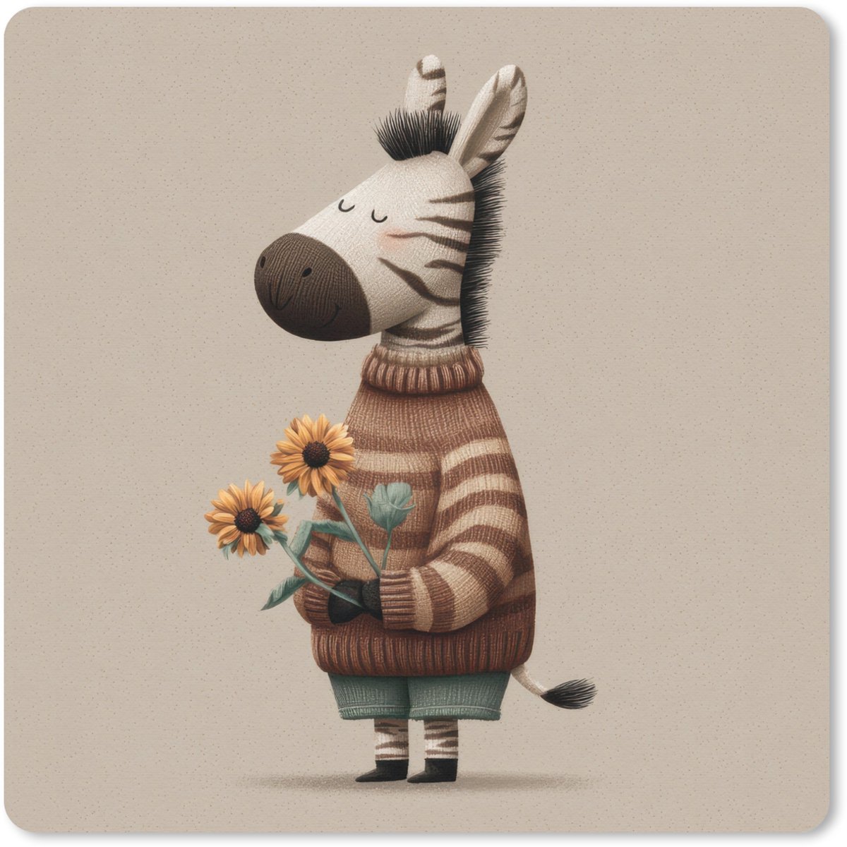 Muismat 30x30 cm - Mousepad Zebra - Zonnebloemen - Warm - Muismatten