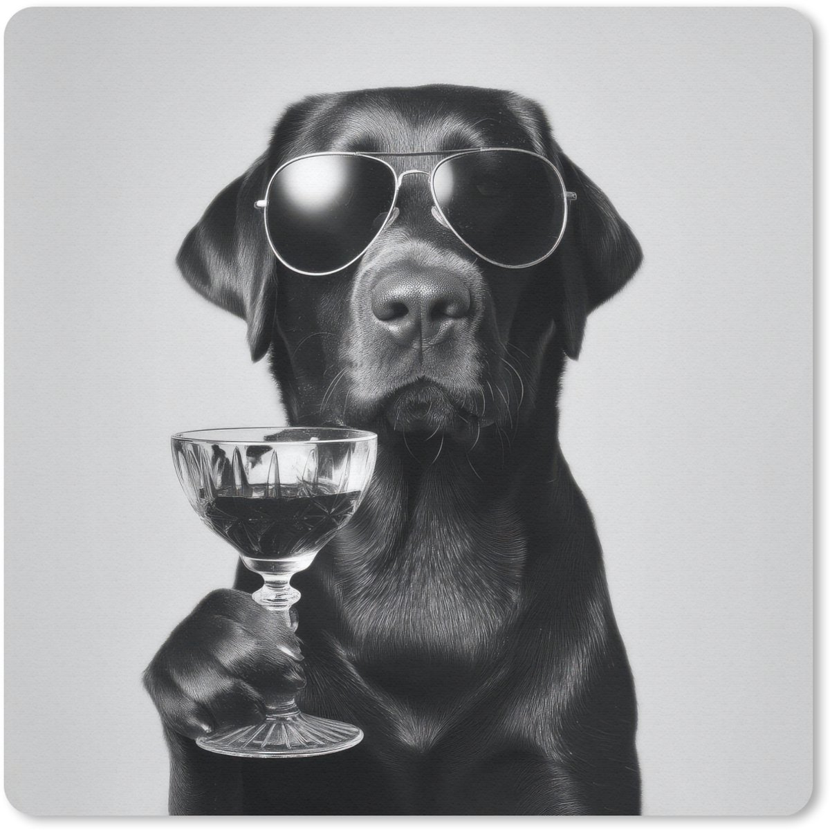 Muismat 20x20 cm - Mousepad Hond - Zwart - Wijnglas - Zonnebril - Muismatten