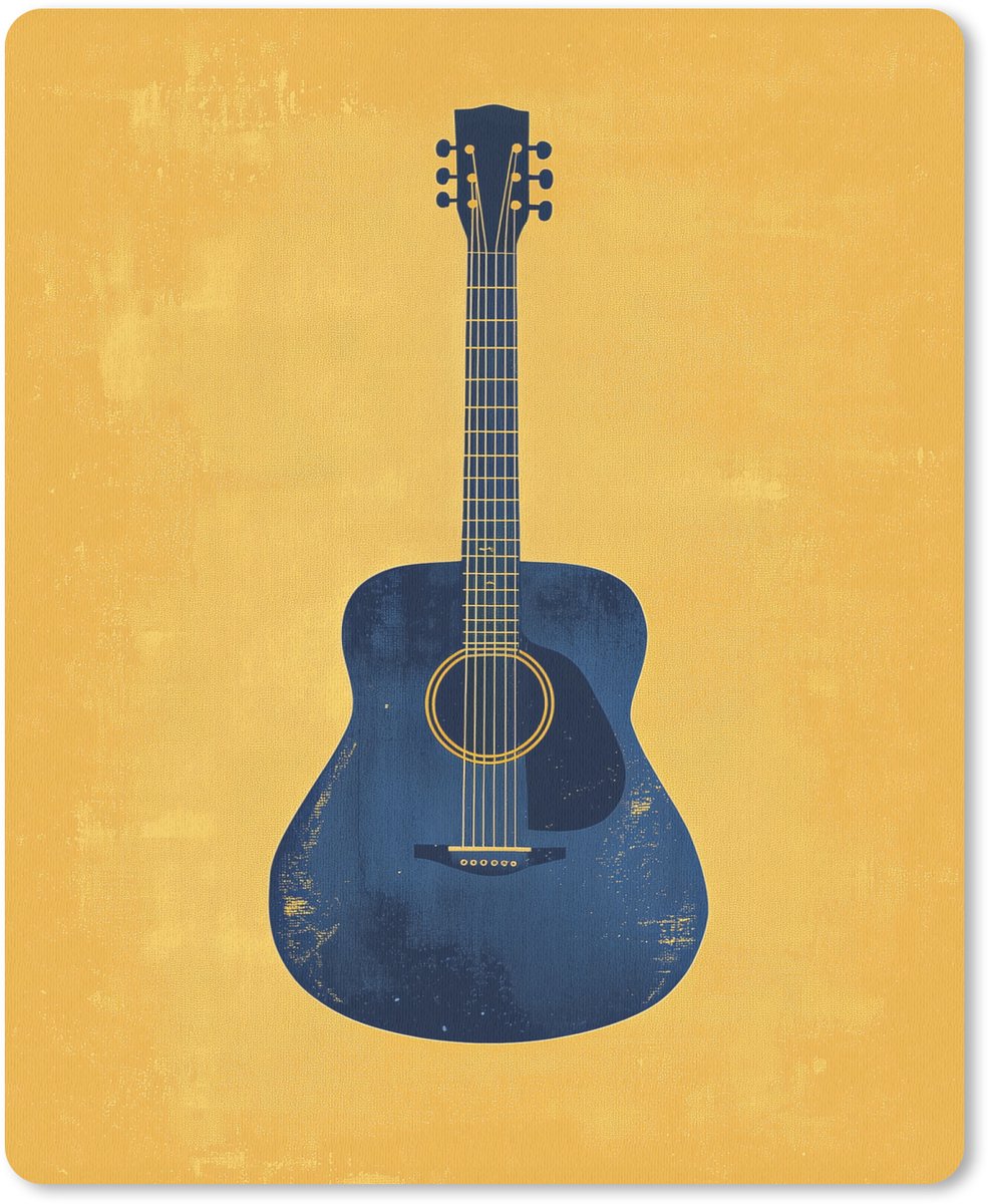 Muismat 19x23 cm - Mousepad Gitaar - Akoestisch - Geel - Minimalistisch - Muismatten