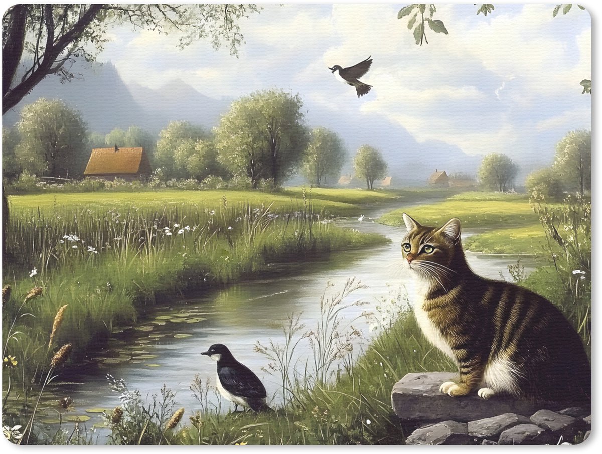 Muismat 23x19 cm - Mousepad Kat - Beekje - Weide - Muismatten