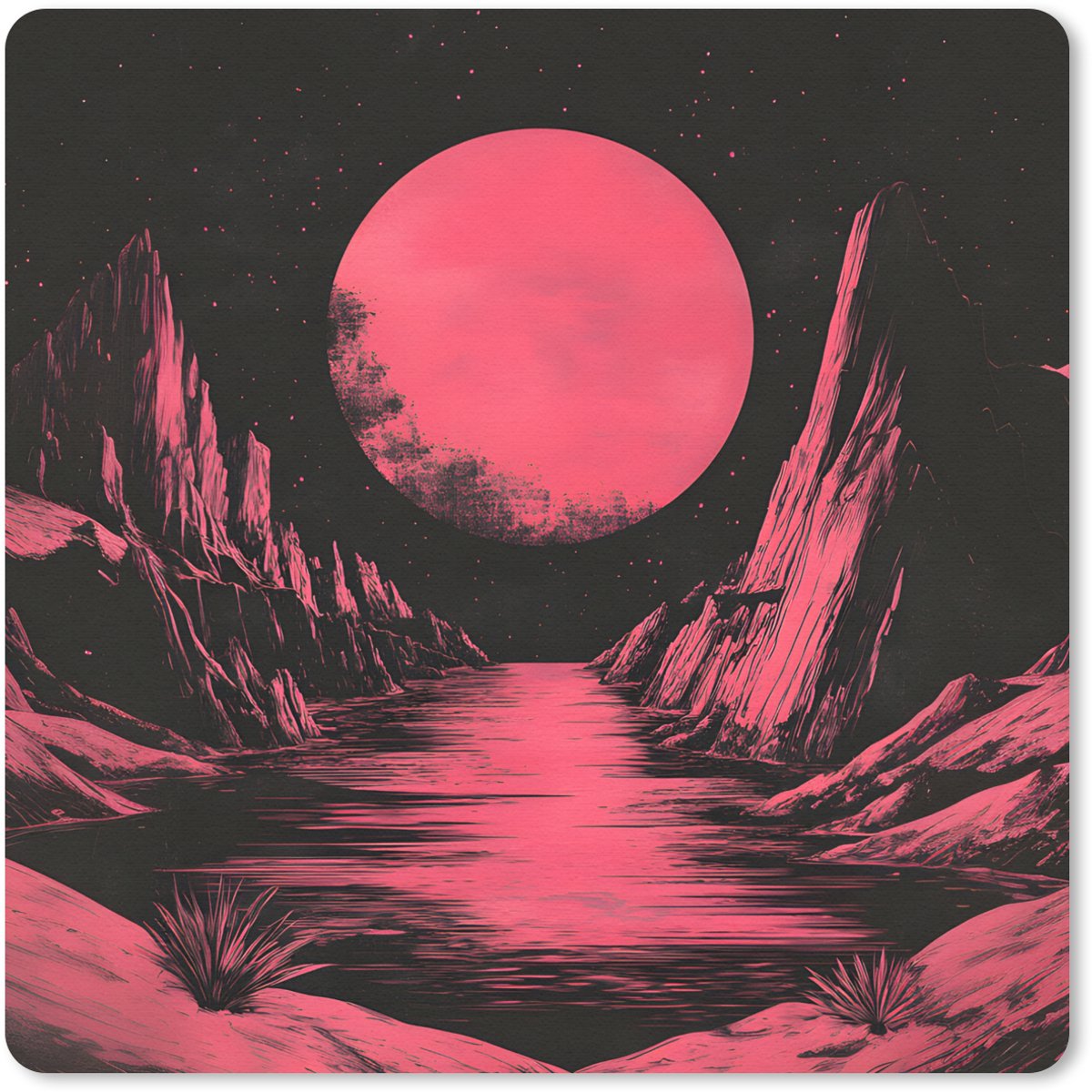 Muismat 30x30 cm - Mousepad Maan - Felroze - Bergen - Rivier - Muismatten