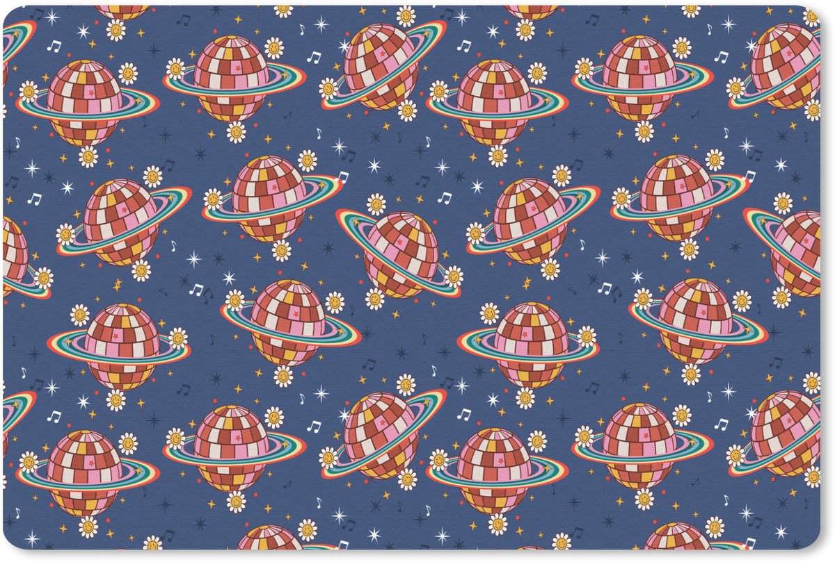 Muismat 27x18 cm - Mousepad Disco - Blauw - Patroon - Muismatten