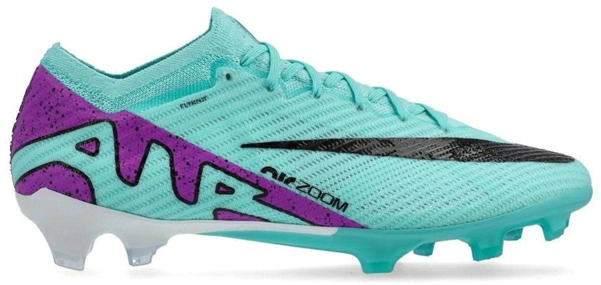 Nike Air Zoom Mercurial Vapor Elite FG Peak Ready voetbalschoenen in maat 36.5, turquoise met paarse en zwarte details.