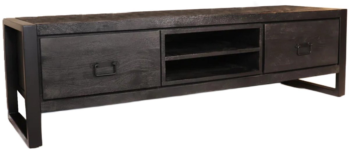 Tv meubel zwart mangohout 160cm Avelyn tv kast duurzaam mango massief hout tv-meubel