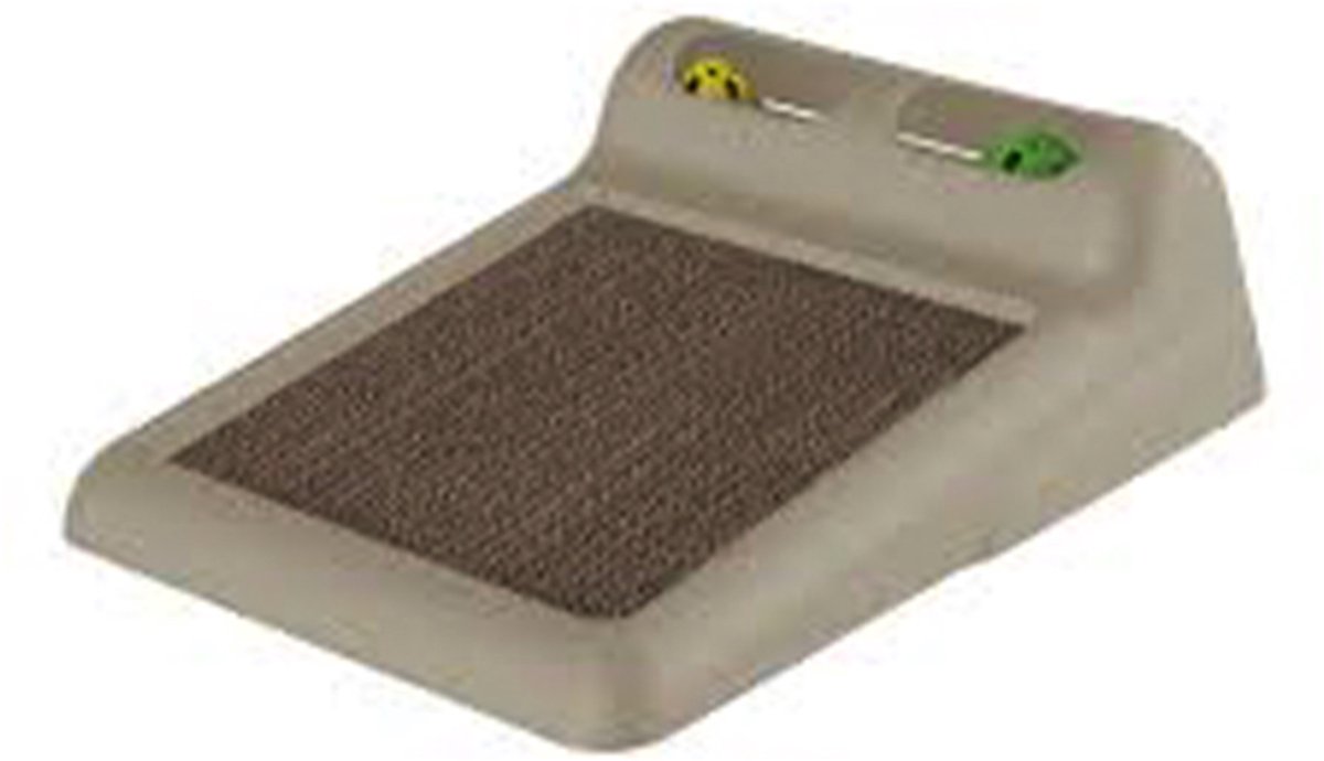 Flipper - kattenkrabplank met karton - BEIGE voorzien van 2 balletjes met speelgaten voor uw poes +- 40 x 30 x12 cm